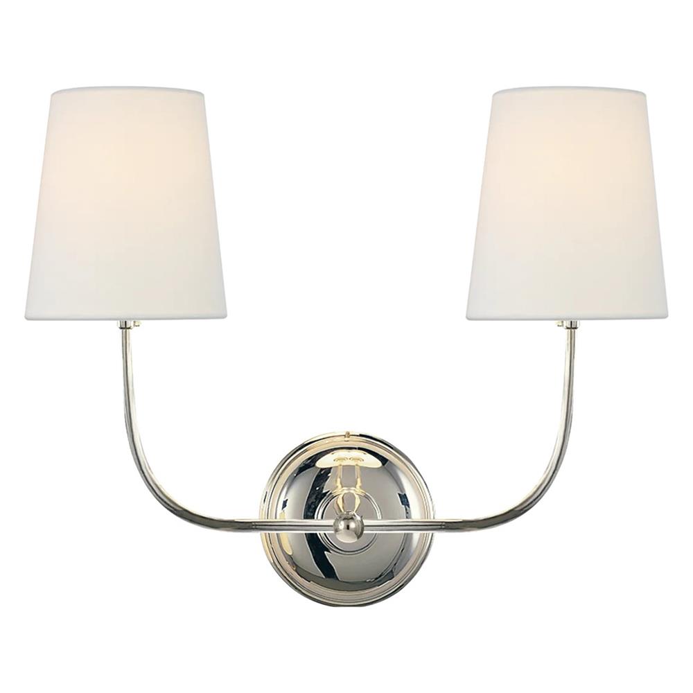 Visual Comfort Vendome Modern Polished Nickel Linen Shade Double Armed Sconce|