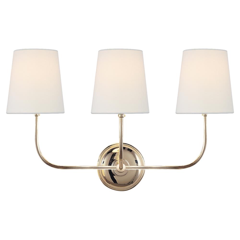 Visual Comfort Vendome Modern Polished Nickel Linen Shade Triple Armed Sconce|