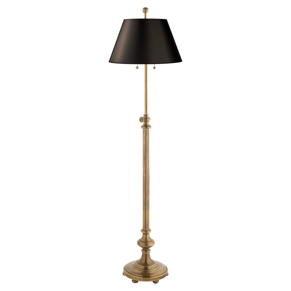 Visual Comfort Overseas Regency Antique Brass Black Paper Adjustable Floor Lamp|
