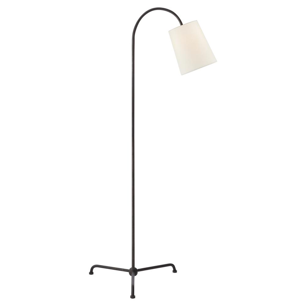 Visual Comfort Mia Mid Century Aged Iron Linen Shade Arched Floor Lamp|