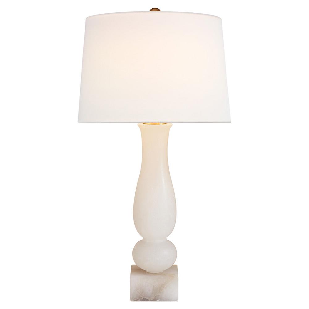 Visual Comfort Contemporary Balustrade White Alabaster Linen Shade Table Lamp|