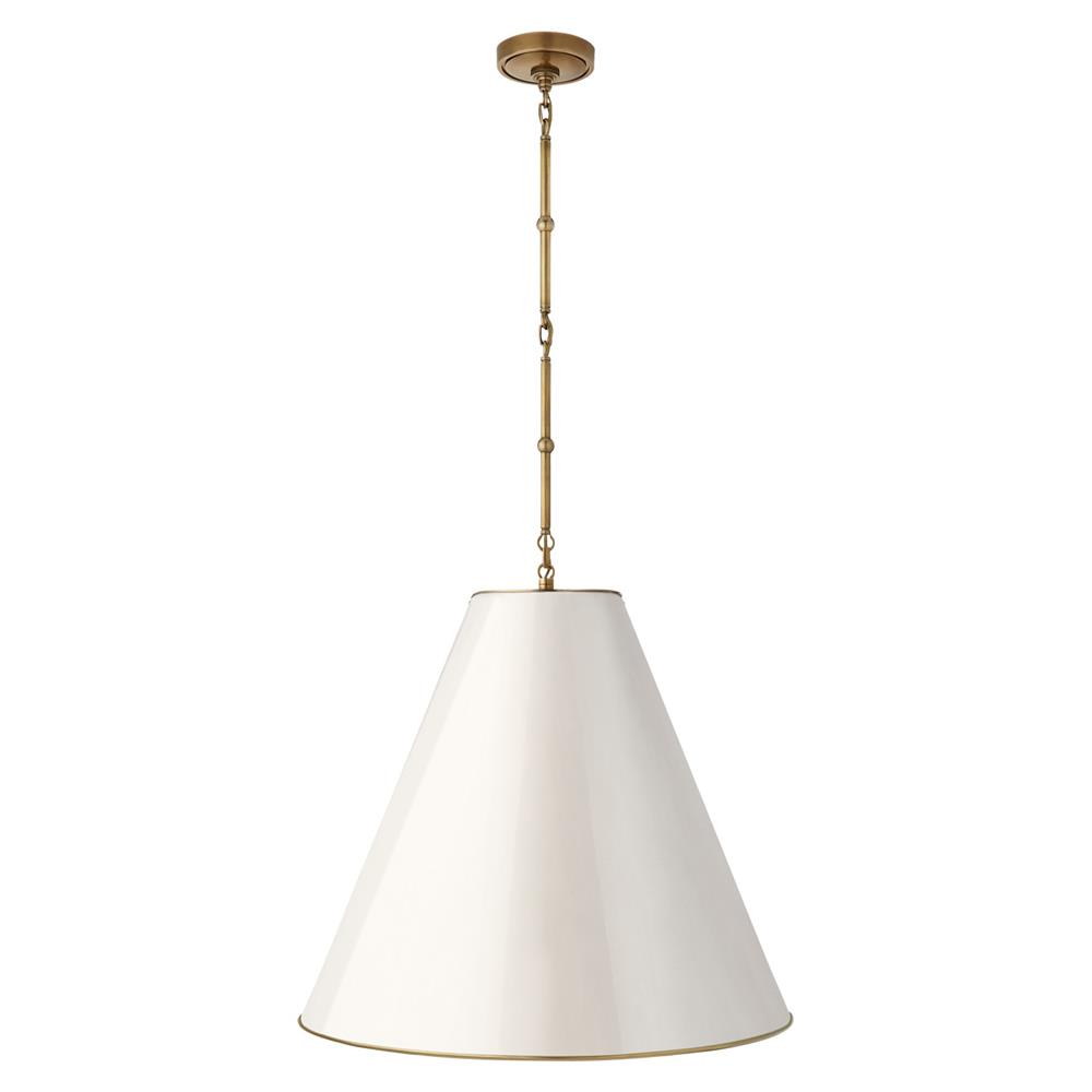 Visual Comfort Goodman Antique Brass Framed White Shade Hanging Lamp - Large|