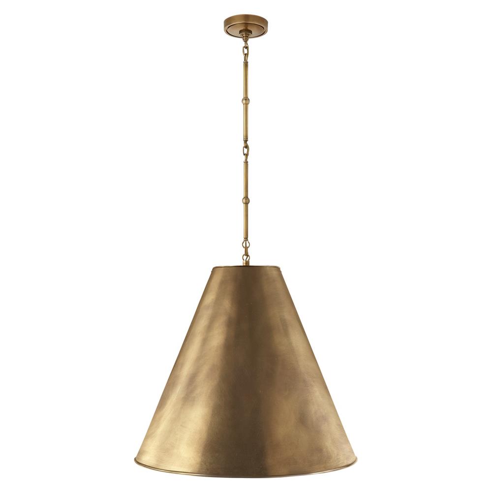Visual Comfort Goodman Antique Brass Framed Brass Shade Hanging Light- Large|