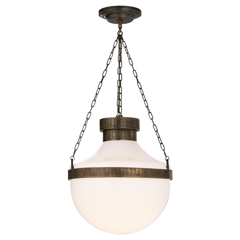 Visual Comfort Modern Schoolhouse Antique Brass White Glass Lantern Pendant|