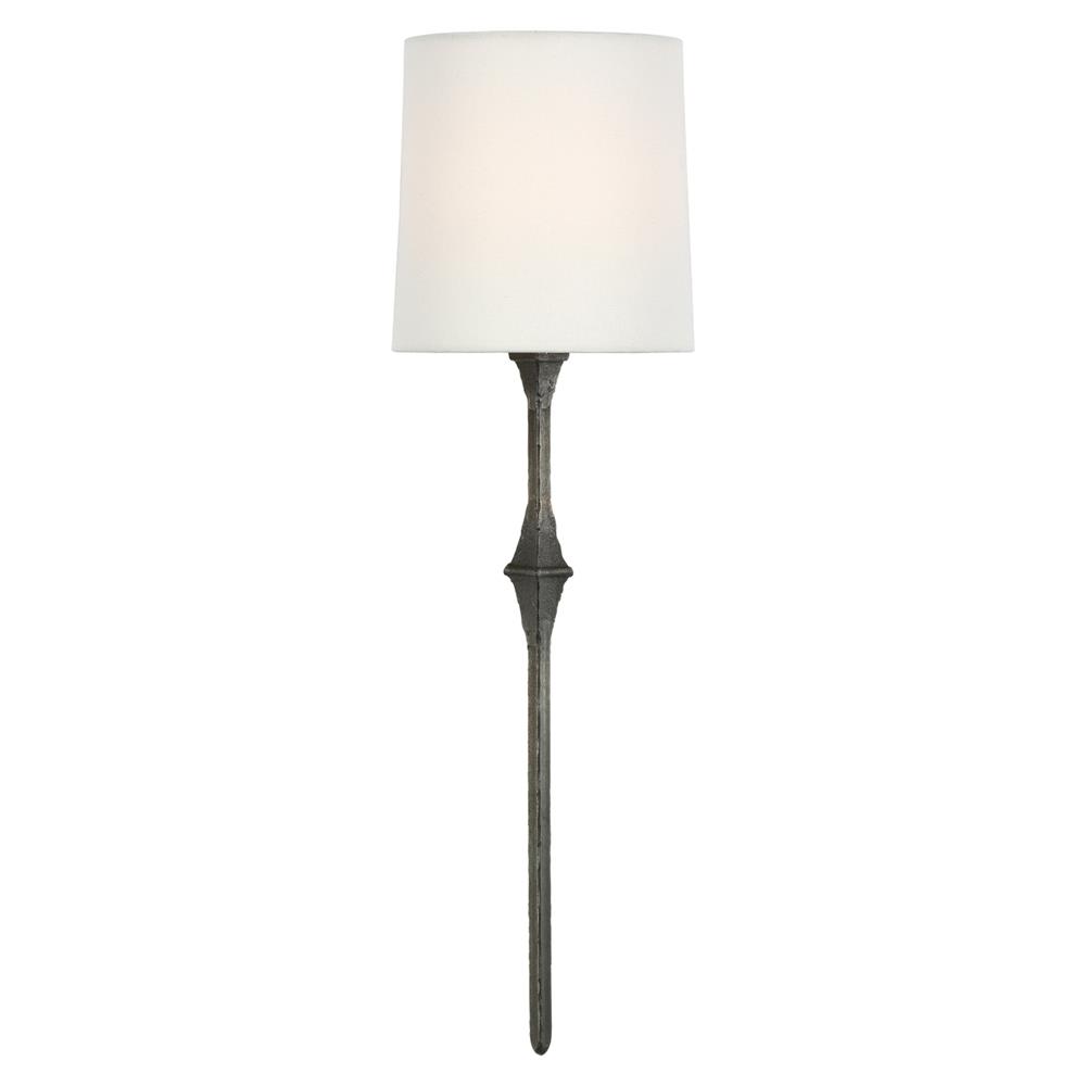 Visual Comfort Dauphine Modern Classic Aged Iron White Linen Shade Sconce|