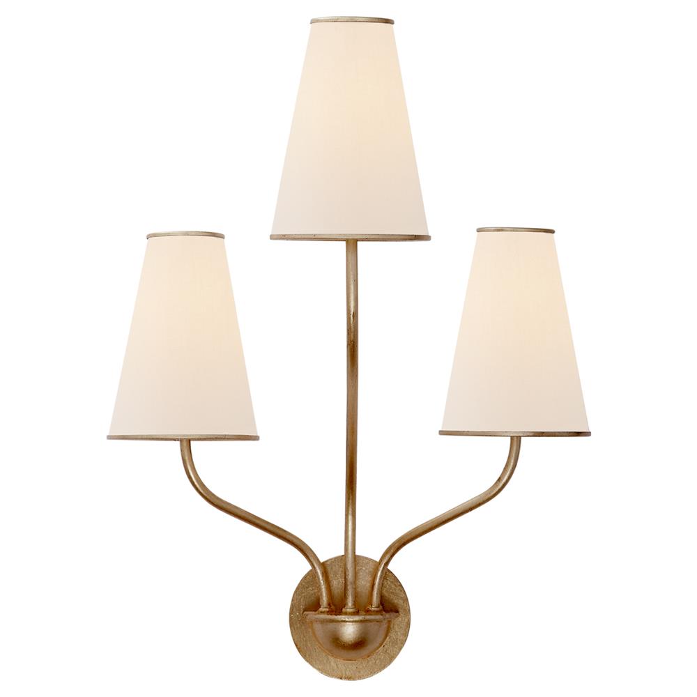 Visual Comfort Montreuil Hollywood Regency Gild Metal Linen Armed Sconce|