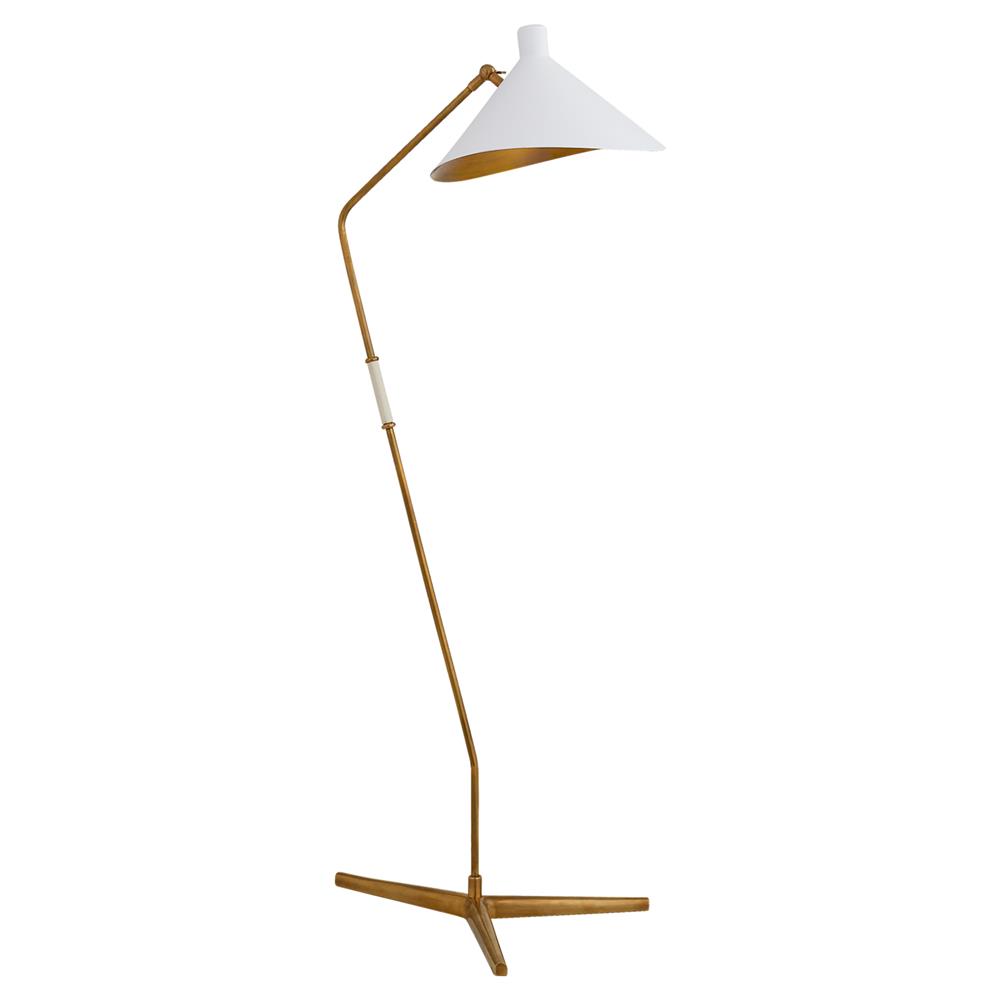 Visual Comfort Mayotte Mid Century Antique Brass White Cone Task Floor Lamp|
