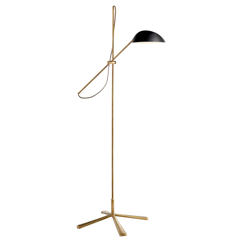 Visual Comfort Graphic Mid Century Modern Antique Brass Black Shade Floor Lamp|