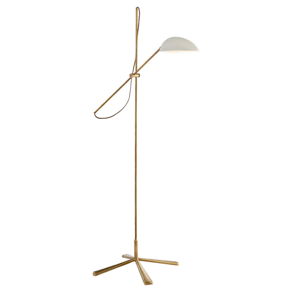 Visual Comfort Graphic Mid Century Modern Antique Brass White Shade Floor Lamp|