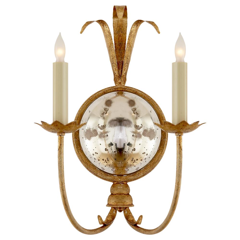 Visual Comfort Gramercy French Country Gilded Iron Frame Double Sconce|