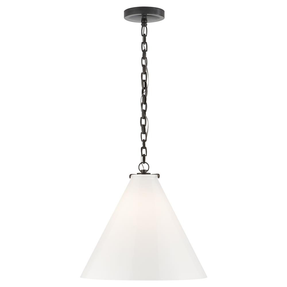 Visual Comfort Katie Conical Modern Bronze Framed White Glass Pendant|