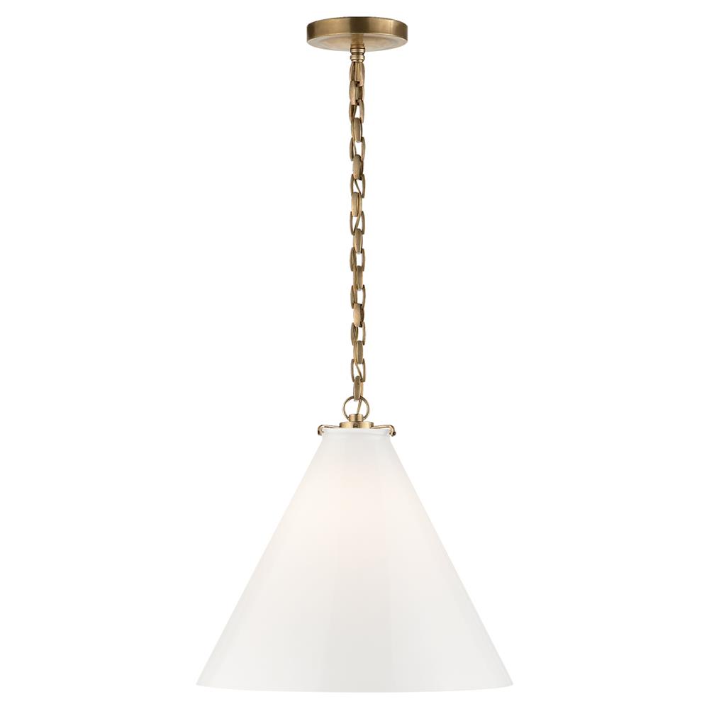 Visual Comfort Katie Conical Modern Antique Brass Framed White Glass Pendant|