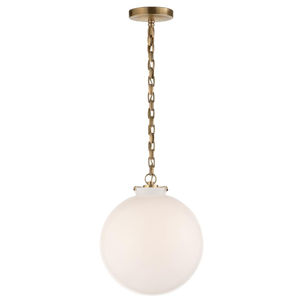 Visual Comfort Katie Modern Antique Brass Metal White Glass Globe Pendant|
