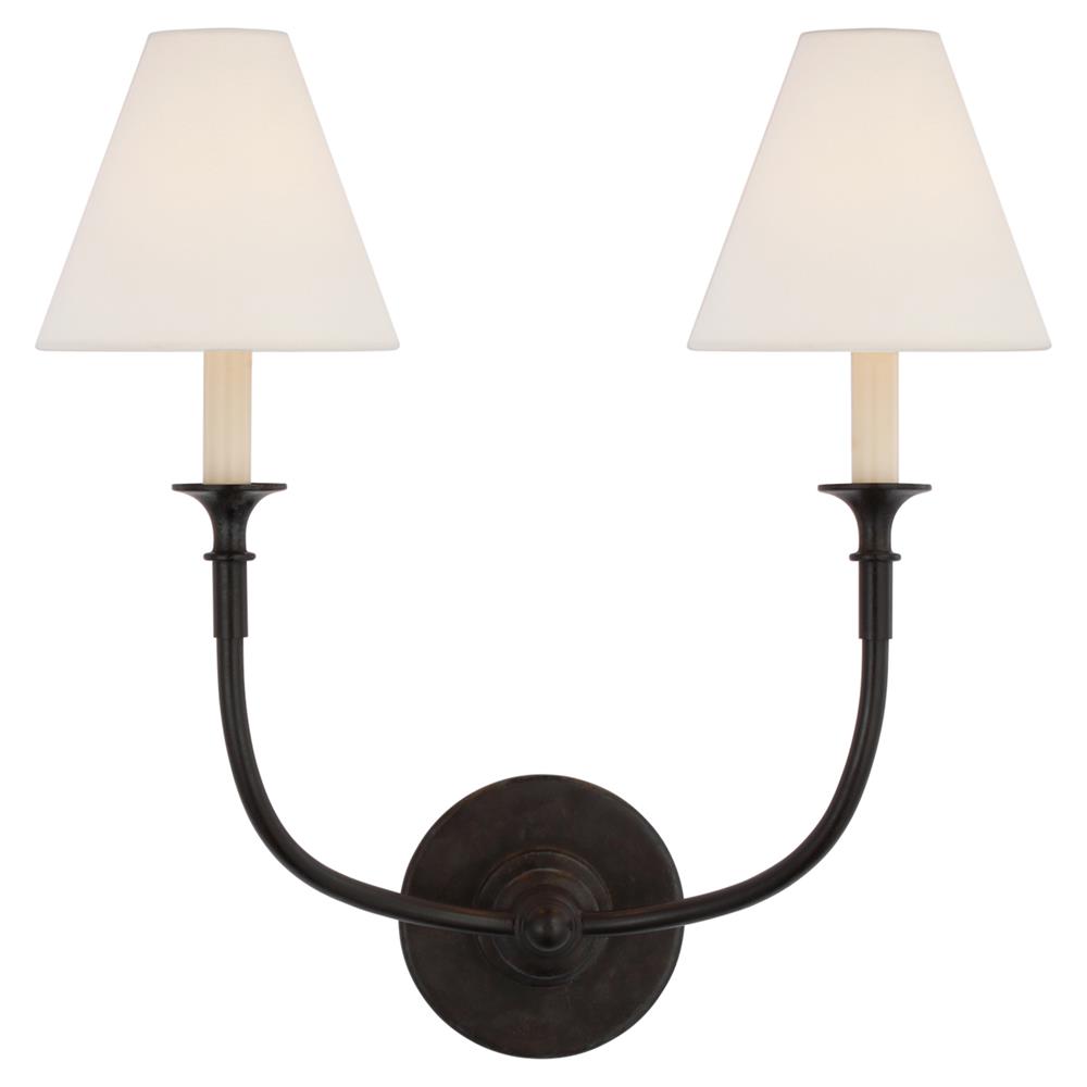 Visual Comfort Piaf Modern Classic Aged Iron Metal Linen Shade Wall Sconce|