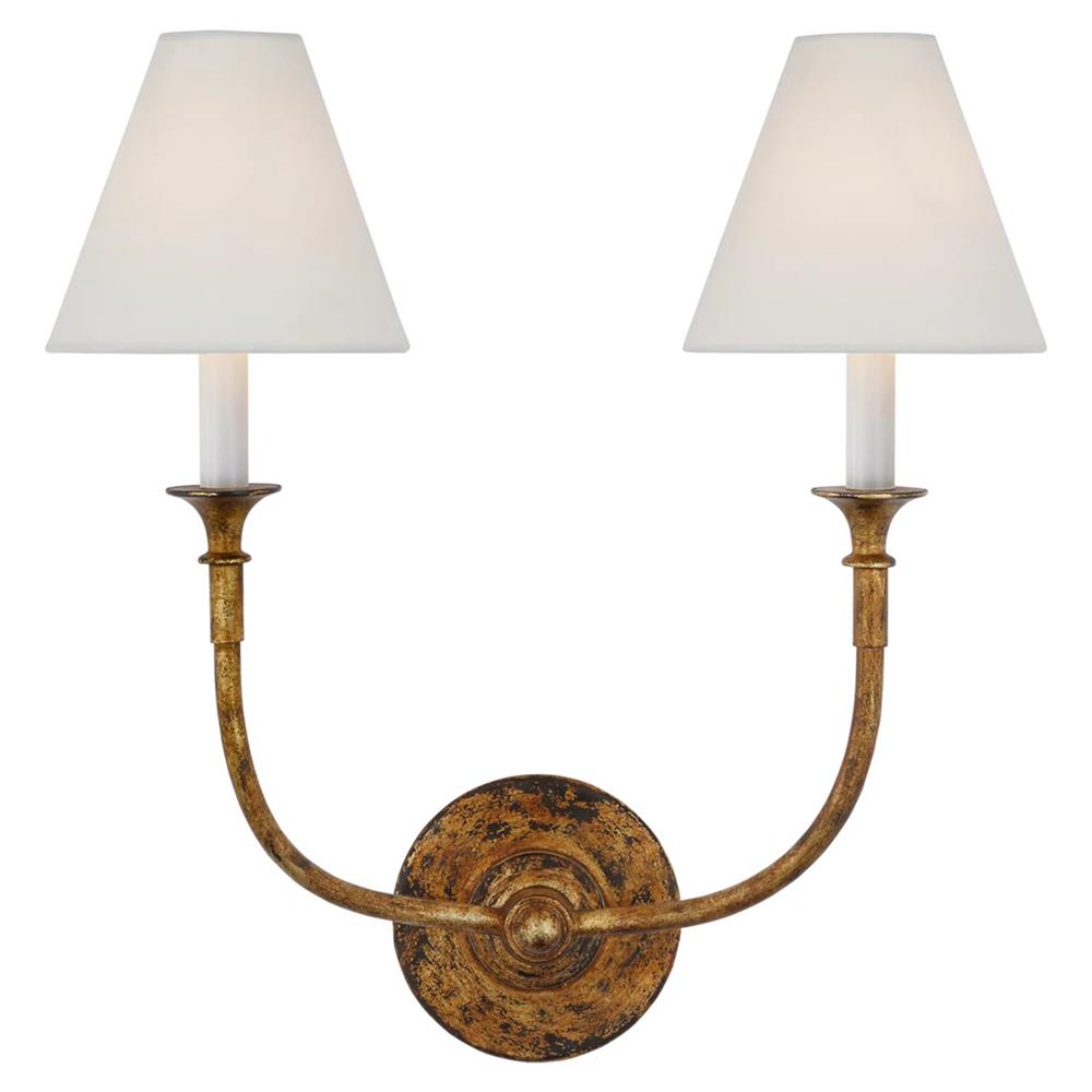 Visual Comfort Piaf Modern Classic Antique Gild Metal Linen Shade Wall Sconce|
