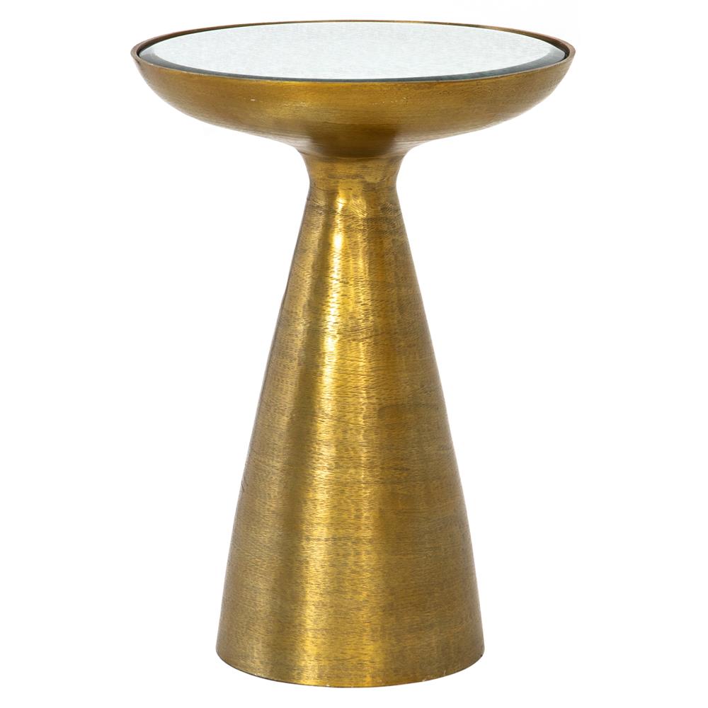 Lupe Industrial Loft Ash Glass Top Gold Aluminum Pedestal Round Side End Table|