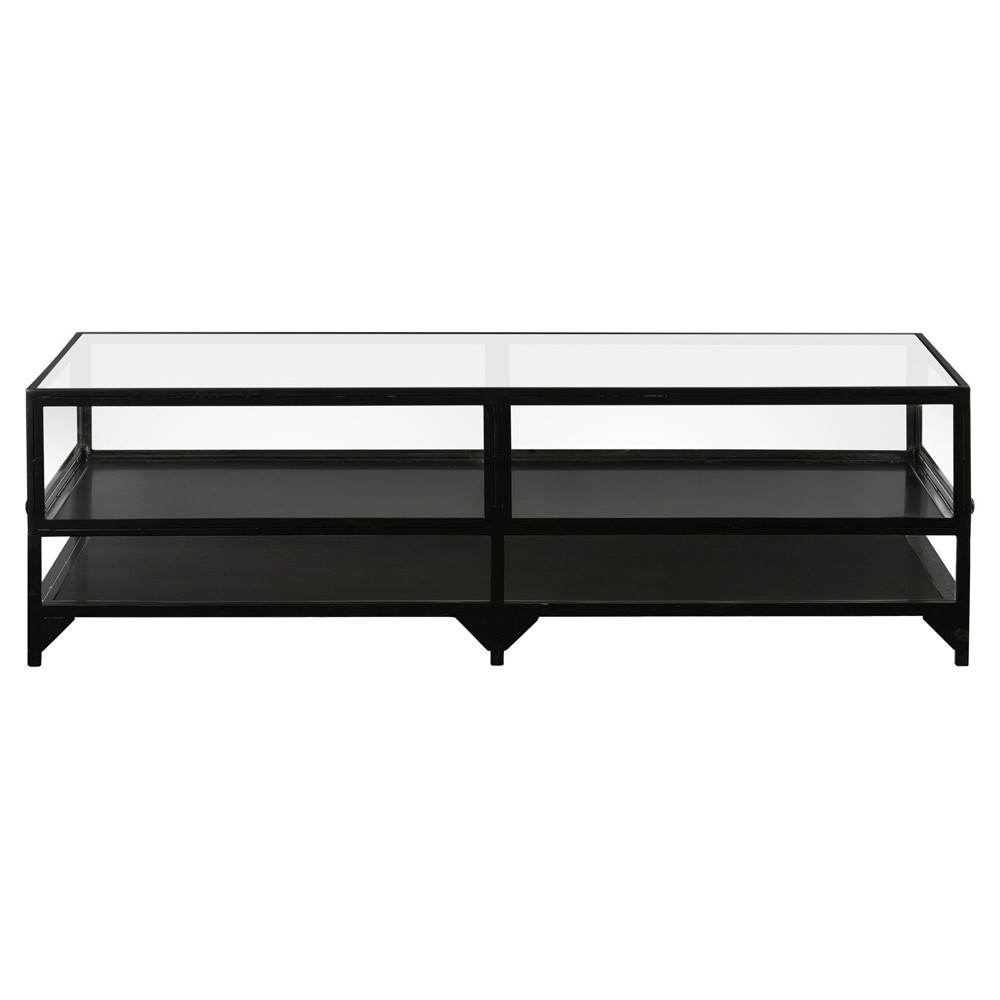 Katren Industrial Loft Tempered Glass Top Black Iron Frame Coffee Table|