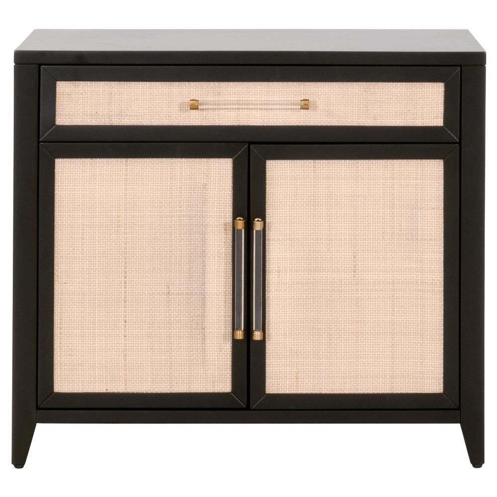 Steven Coastal Beach Natural Rattan Black Wood Frame Media Cabinet|