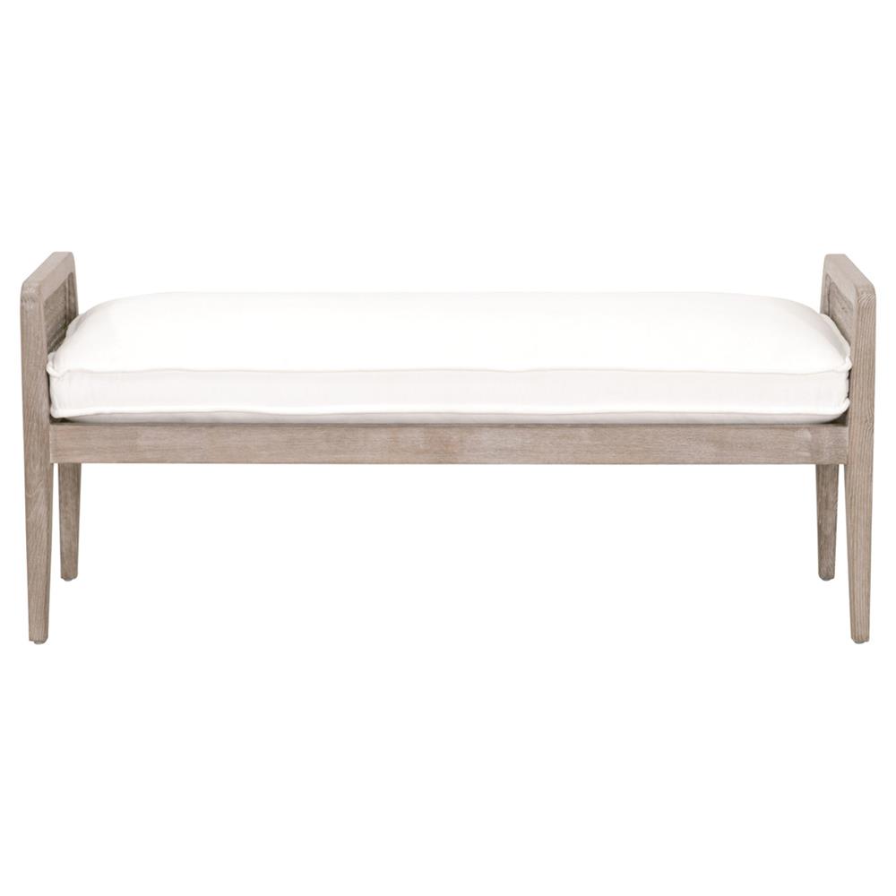 Elias Coastal Beach White Performance Cushion Woven Cane Oak Wood Bedroom Bench|