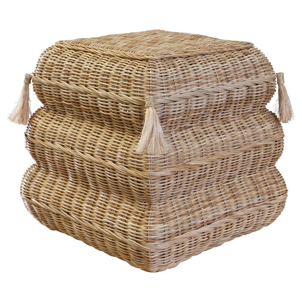 Fiona Coastal Beach Natural Handwoven Rattan Square Stool|