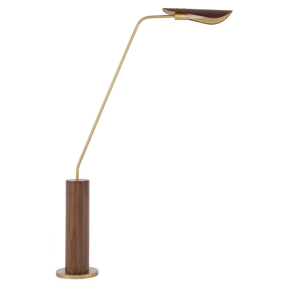 Ashton Rustic Lodge Brass Iron Brown Leather Shade Task Reading Floor Lamp|