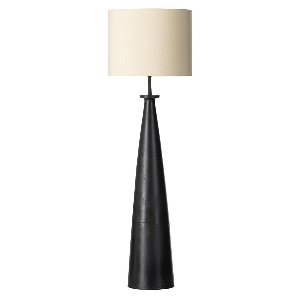 Iris Mid Century Black Aluminum Light Beige Cotton Shade Column Floor Lamp|