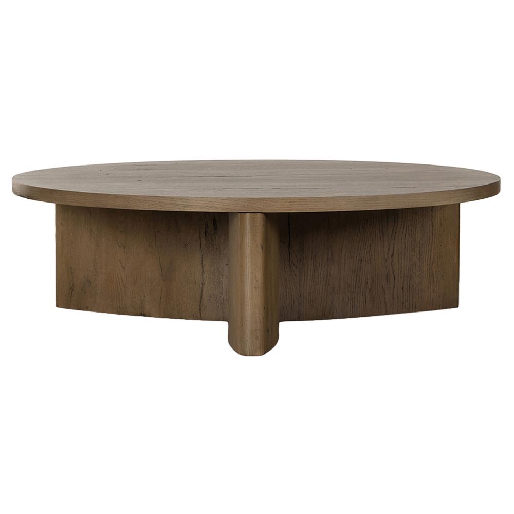 Teddie Rustic Lodge Grey Oak Wood Round Coffee Table|
