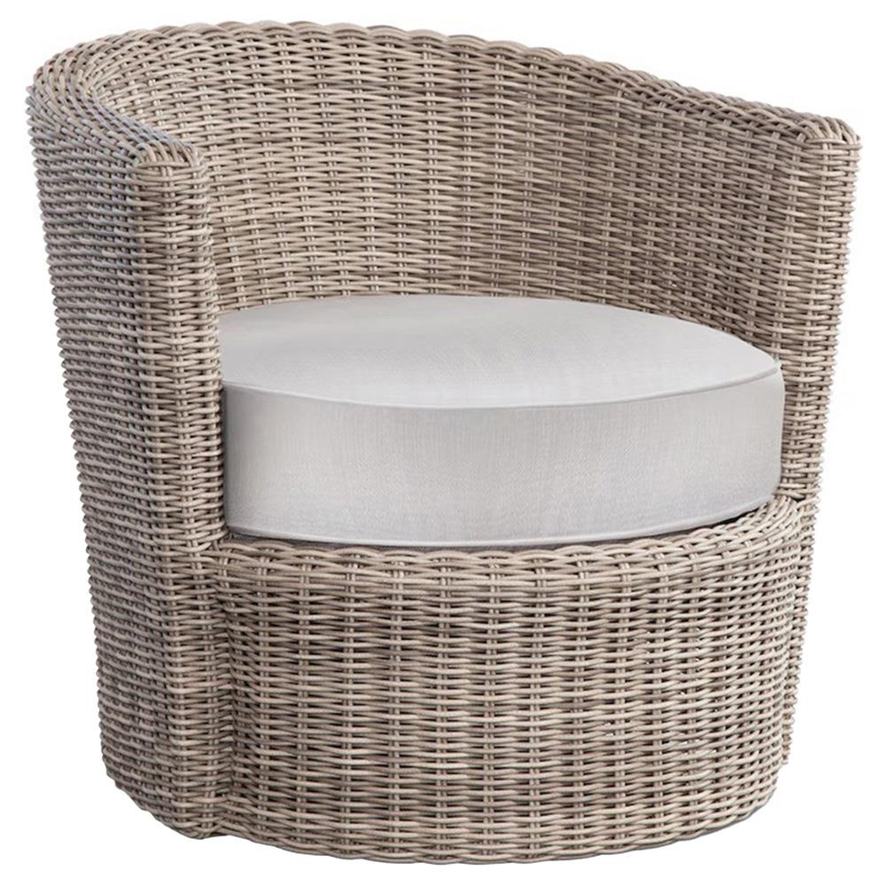 Noelani Off White Upholstered Brown Woven Wicker Outdoor Swivel Arm Chair|