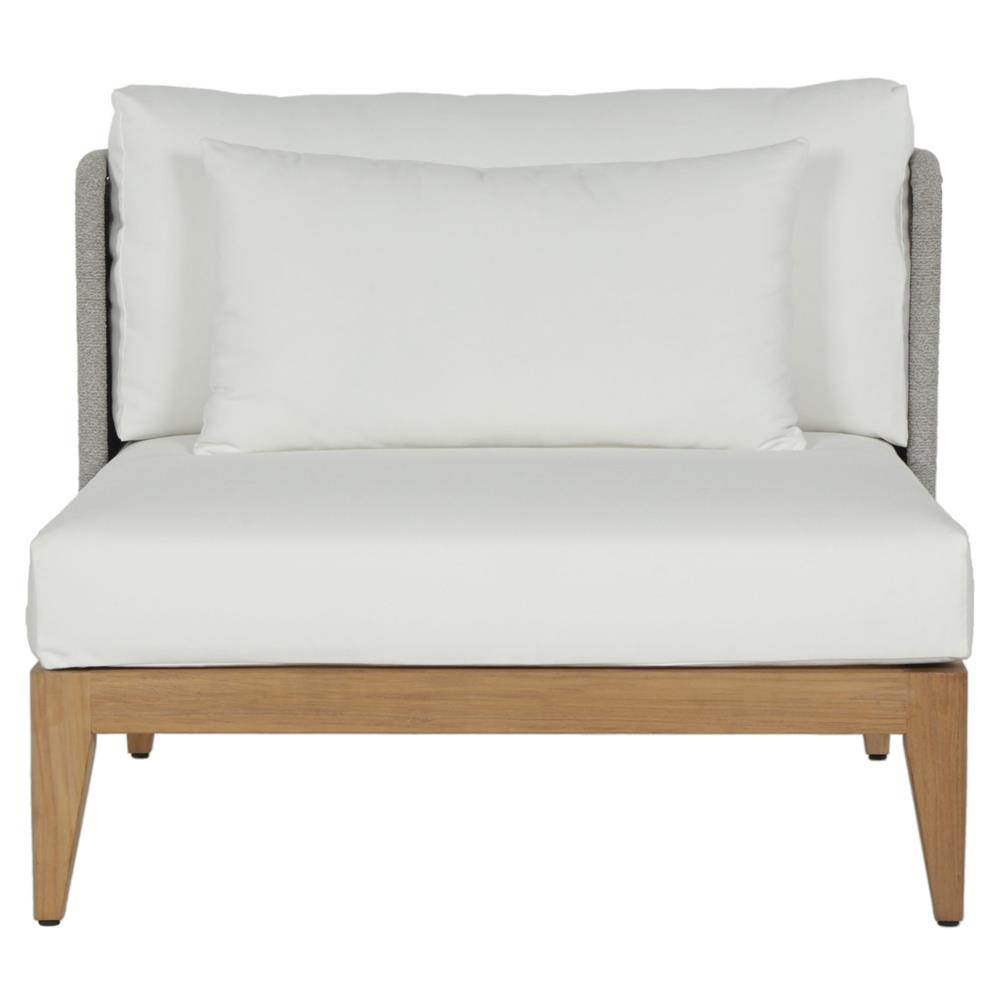 Beeston Coastal White Cushion Natural Teak Woven Outdoor Lounge Chair|