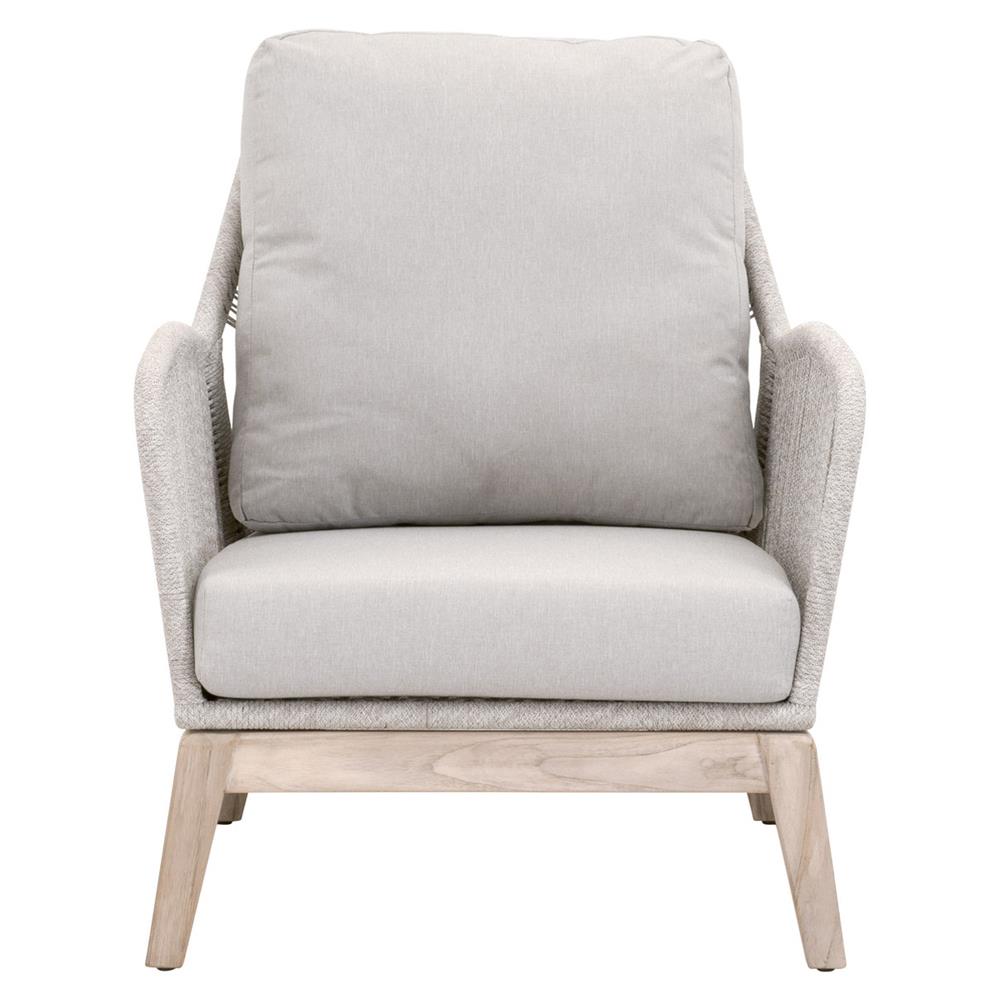 Lorry Coastal Beach Taupe Woven Rope Grey Teak Wood Outdoor Lounge Arm Chair|