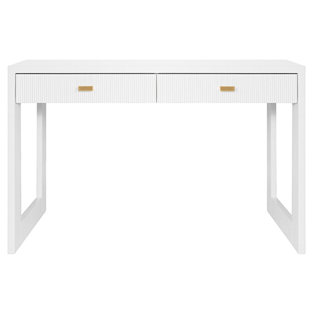 Worlds Away Larkin Modern Classic Matte White Wood Brass Rectangular Desk|