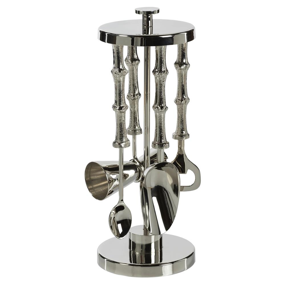 Frankie Industrial Loft Silver Textured Aluminum 5 Piece Bar Tool Set|