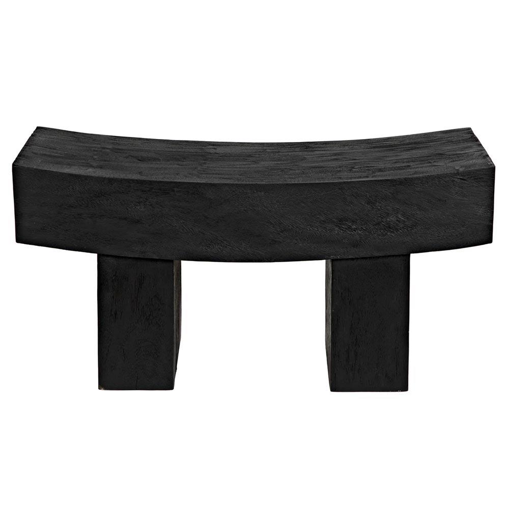 Junel Rustic Lodge Burnt Black Wood Curved Stool | Kathy Kuo Home