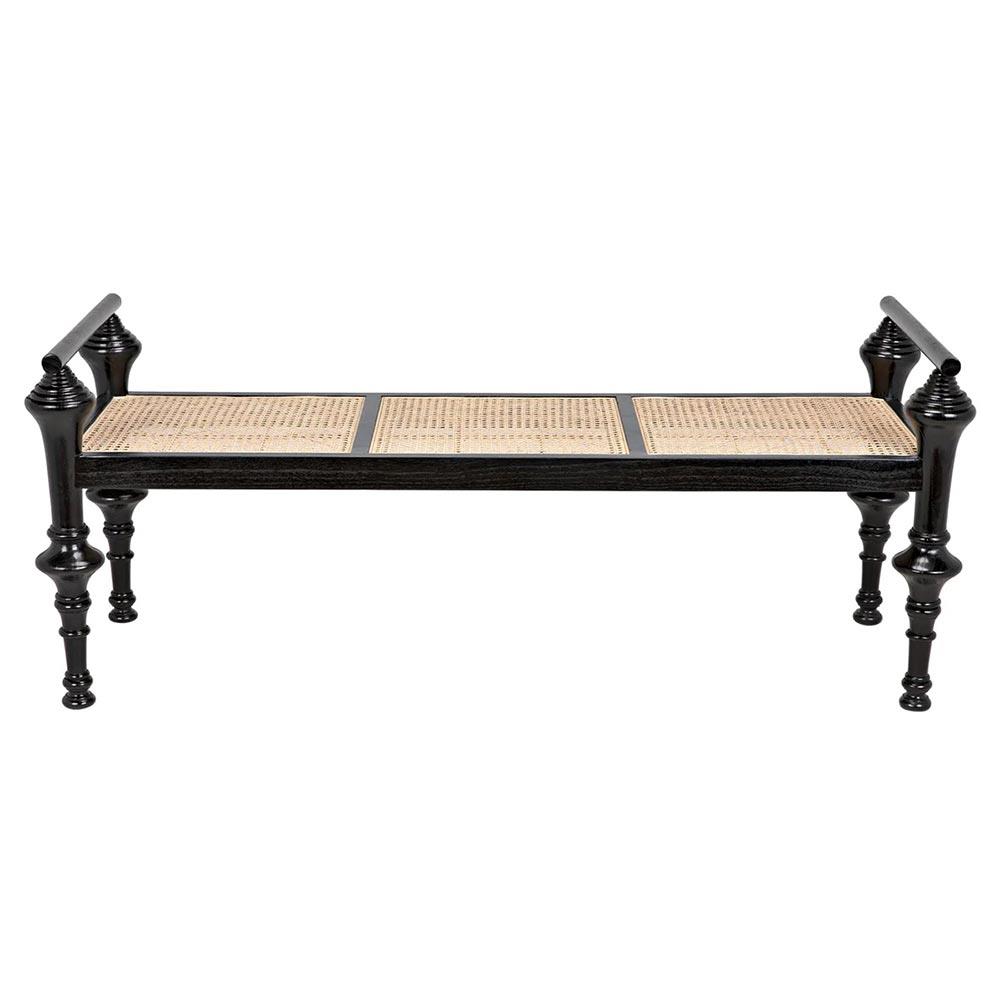 Isaiah Updated Traditional Black Wood Woven Cane Entryway Bench