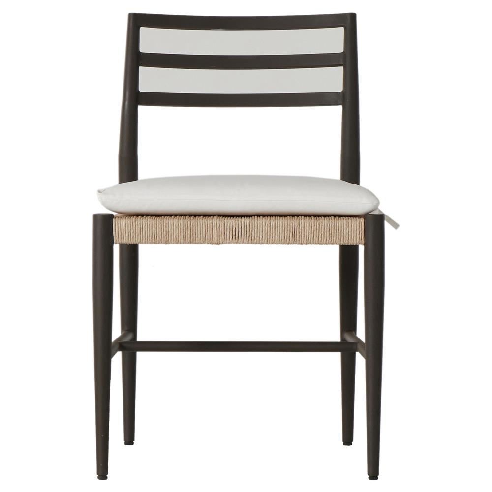 George Mid Century White Cushion Woven Wicker Aluminum Frame Outdoor Side Chair|