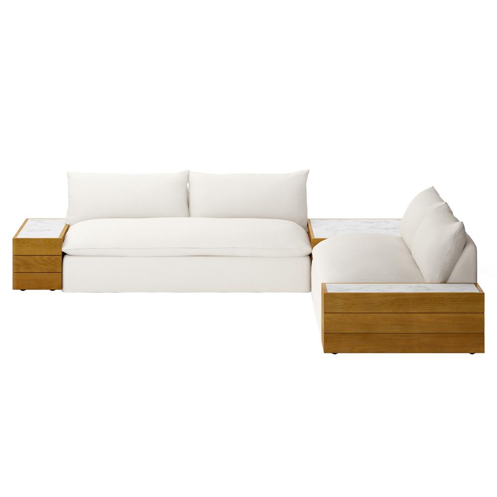 Cee Cream Upholstered Outdoor Sectional with End and Coffee Table - 127"Wx127"D|