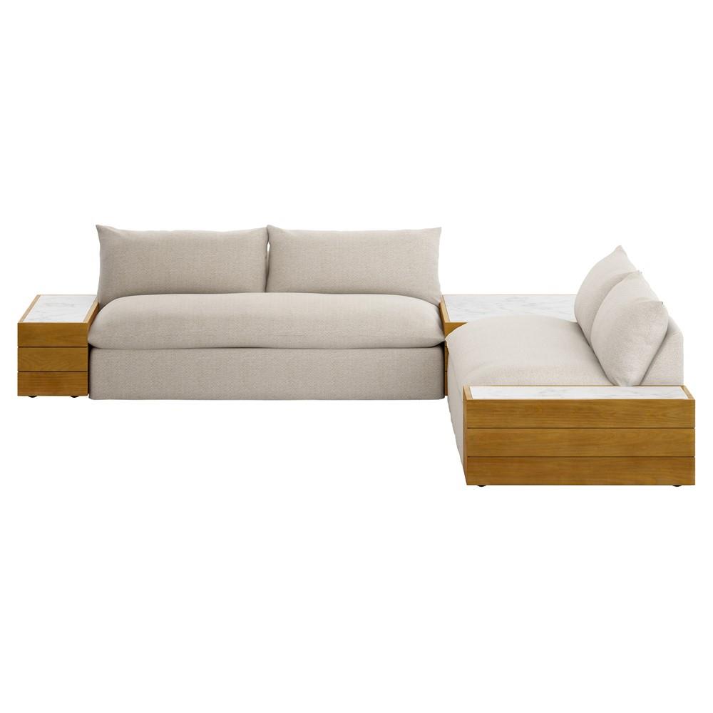 Cee Beige Upholstered Outdoor Sectional with End and Coffee Table - 127"Wx127"D|