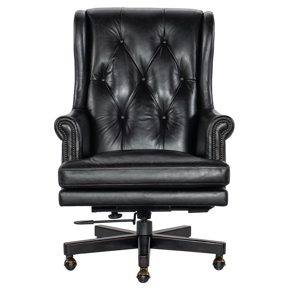 Harry Rustic Lodge Black Upholstered Leather Button Tufted Swivel Office Chair|