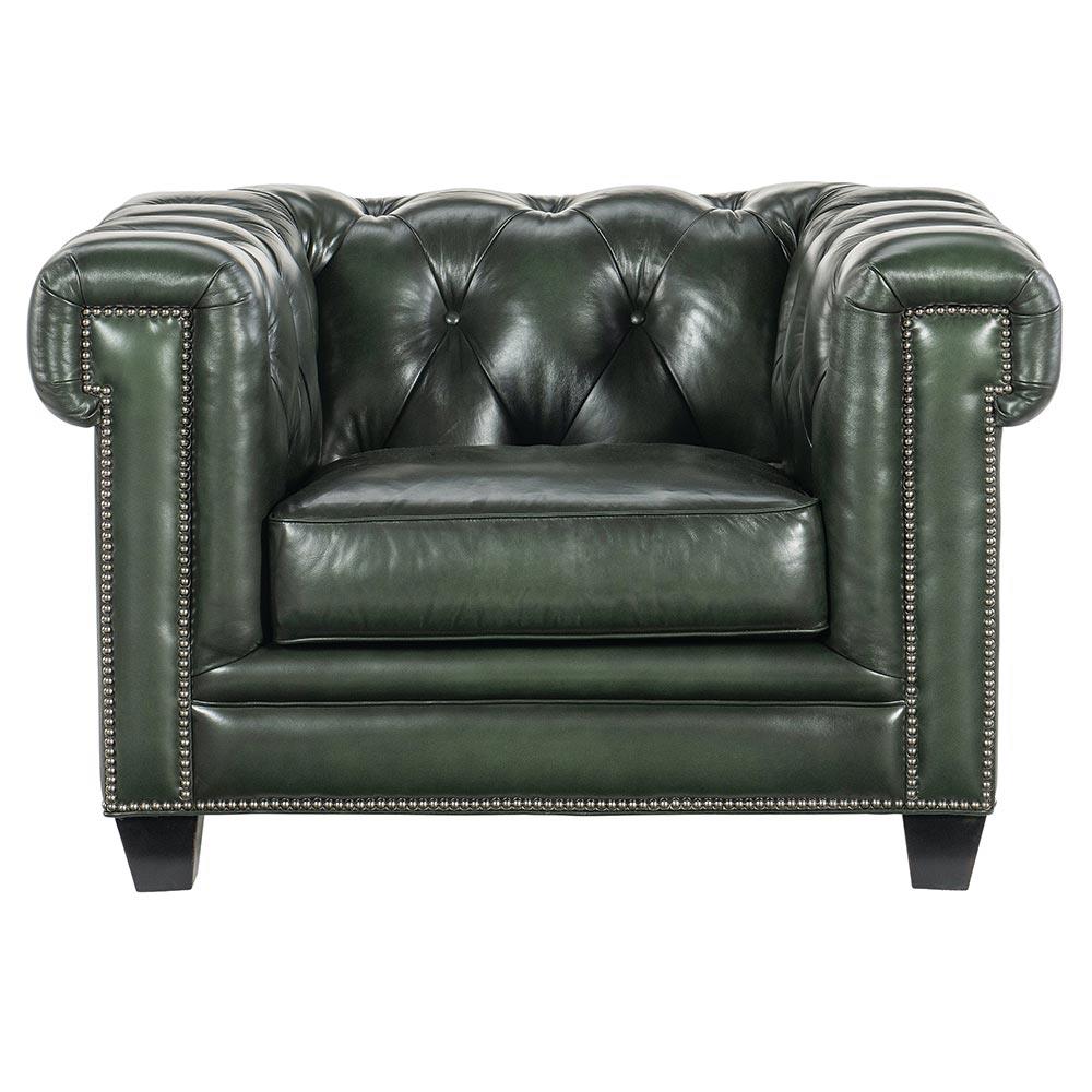 Harry Rustic Green Upholstered Leather Tufted Chesterfield Living