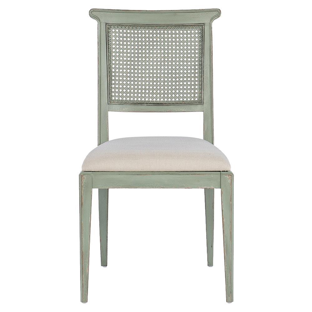 Nestryl French Cream Performance Green Wood Woven Cane Back Dining