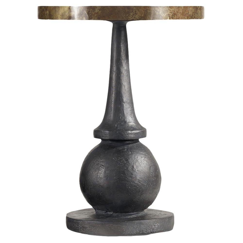 Fillmore Industrial Brown Brass Top Black Resin Round Accent Side Table|