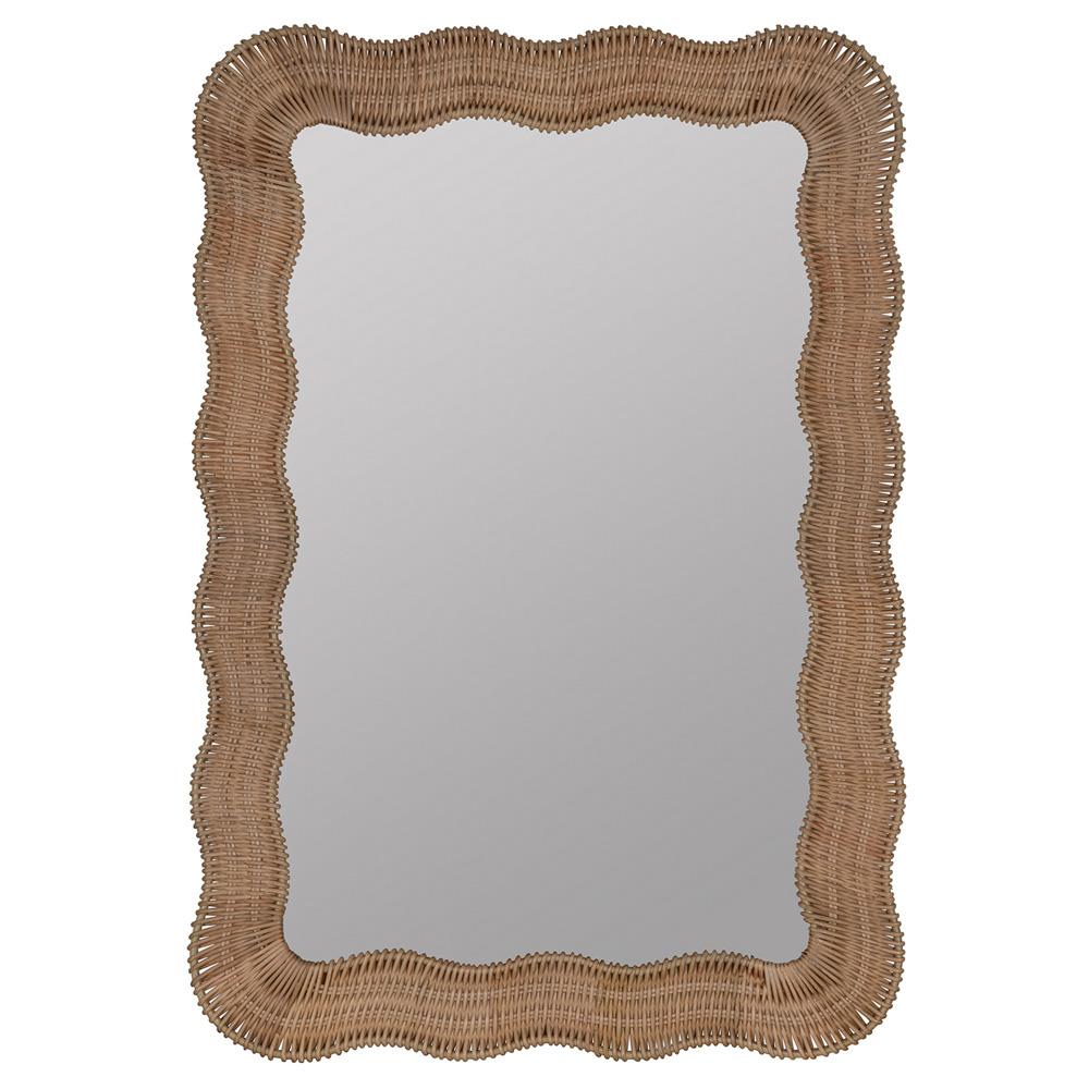 Bailey Coastal Beach Natural Rattan Scalloped Frame Wall Mirror