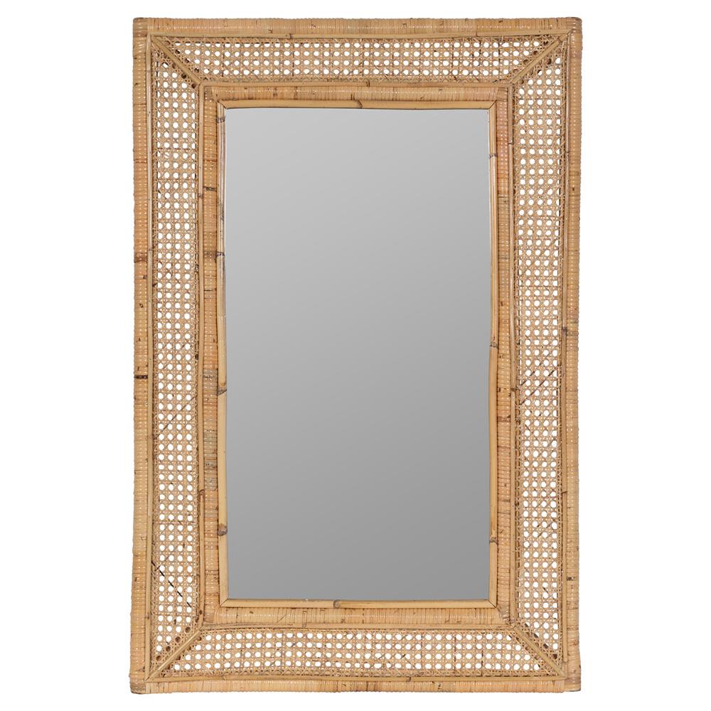 Maya Coastal Natural Rattan Beveled Frame Wall Mirror|