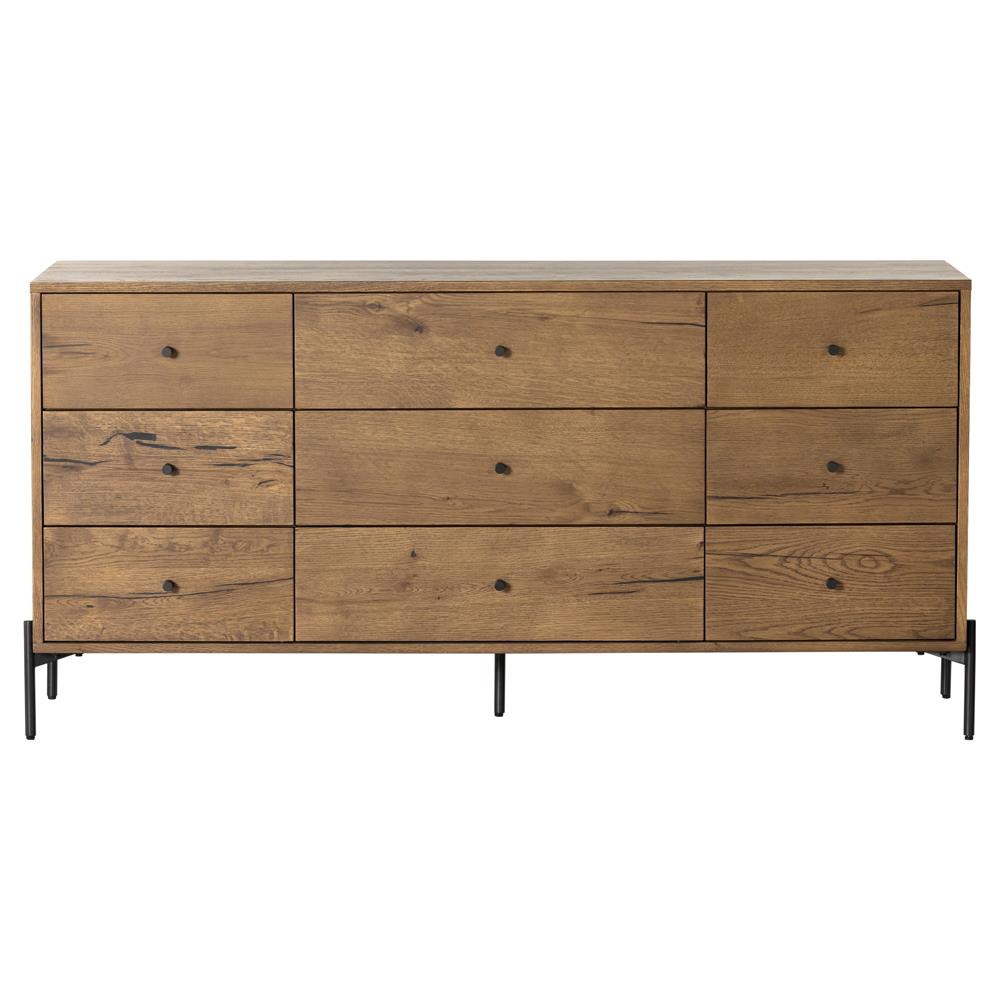 Alina Rustic Lodge Brown Wood Dark Grey Iron 9 Drawer