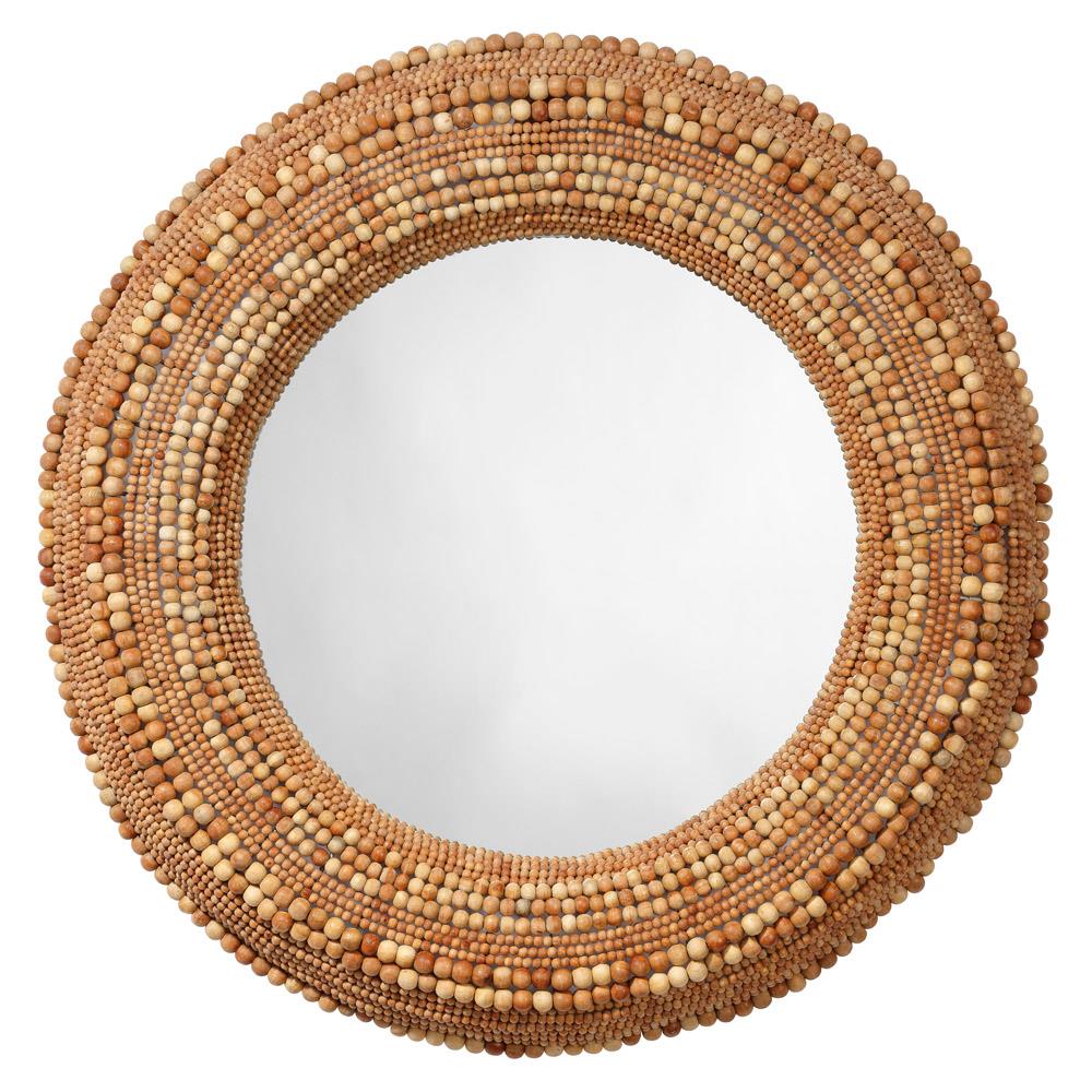 Tara Coastal Beach Natural Mango Wood Round Wall Mounted Mirror|