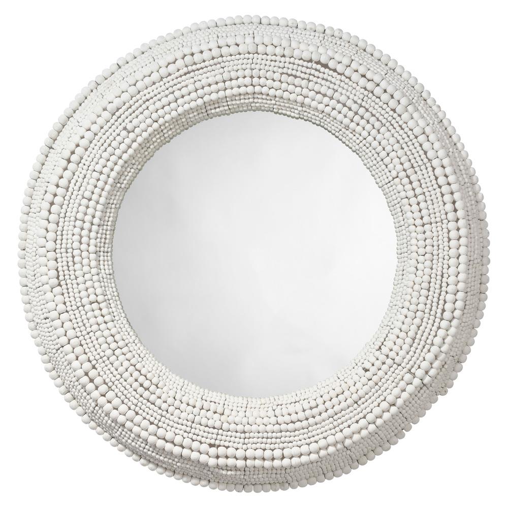 Tara Coastal Beach White Mango Wood Round Wall Mounted Mirror|