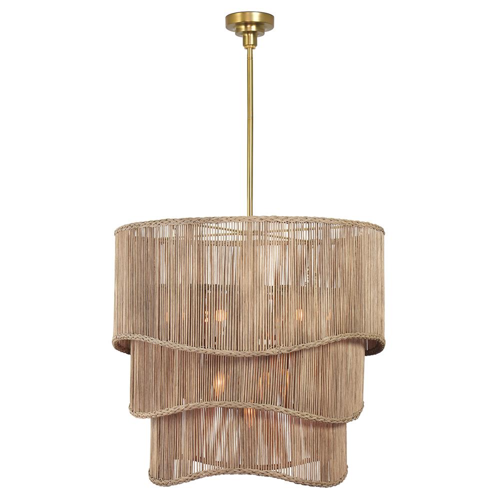 Nimes Coastal Beach Natural Woven Rattan Shaded Chandelier|