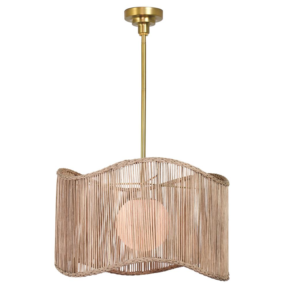 Nimes Coastal Beach Natural Woven Rattan Shaded Drum Pendant|