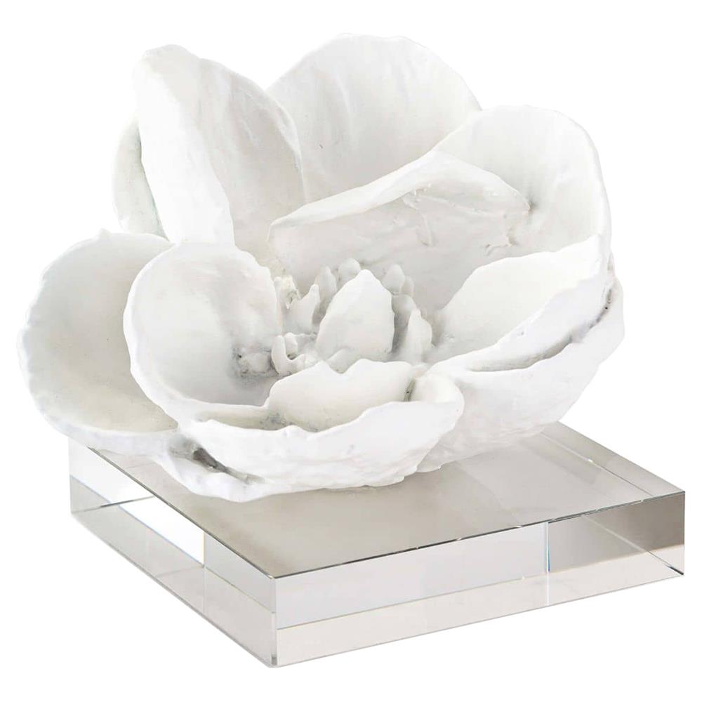 Modern Classic White Resin Crystal Base Magnolia Sculpture|