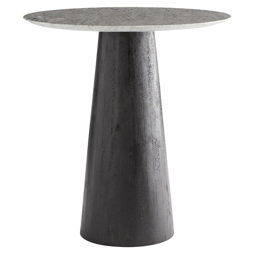 Theodore Industrial Grey Marble Top Black Wood Round End Table Standard (14  - 24\, image size:1000x1000